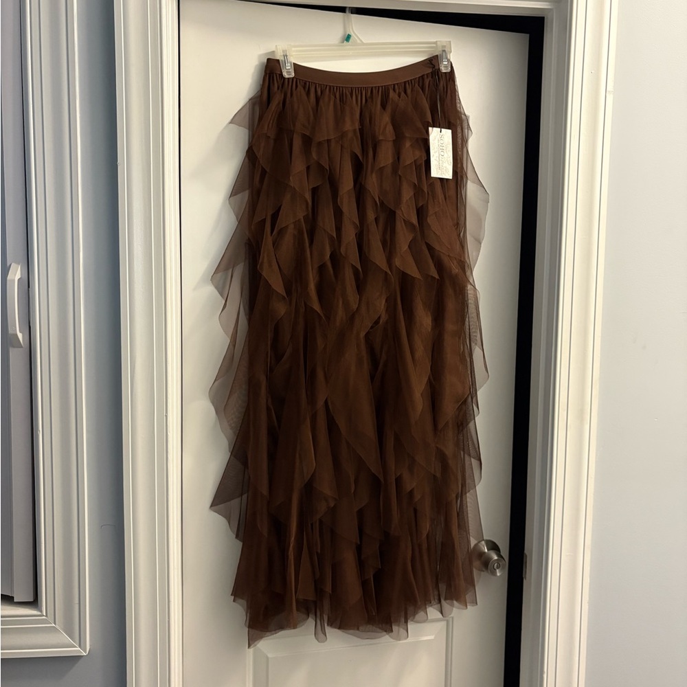 Soho Apparel Brown Ruffled Maxi Skirt